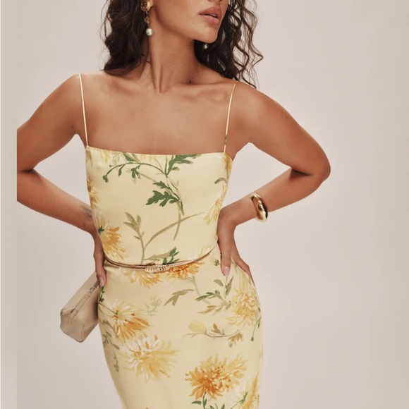 Reformation Frankie Silk Dress, Honeyglow, 2 - Picture 2 of 4